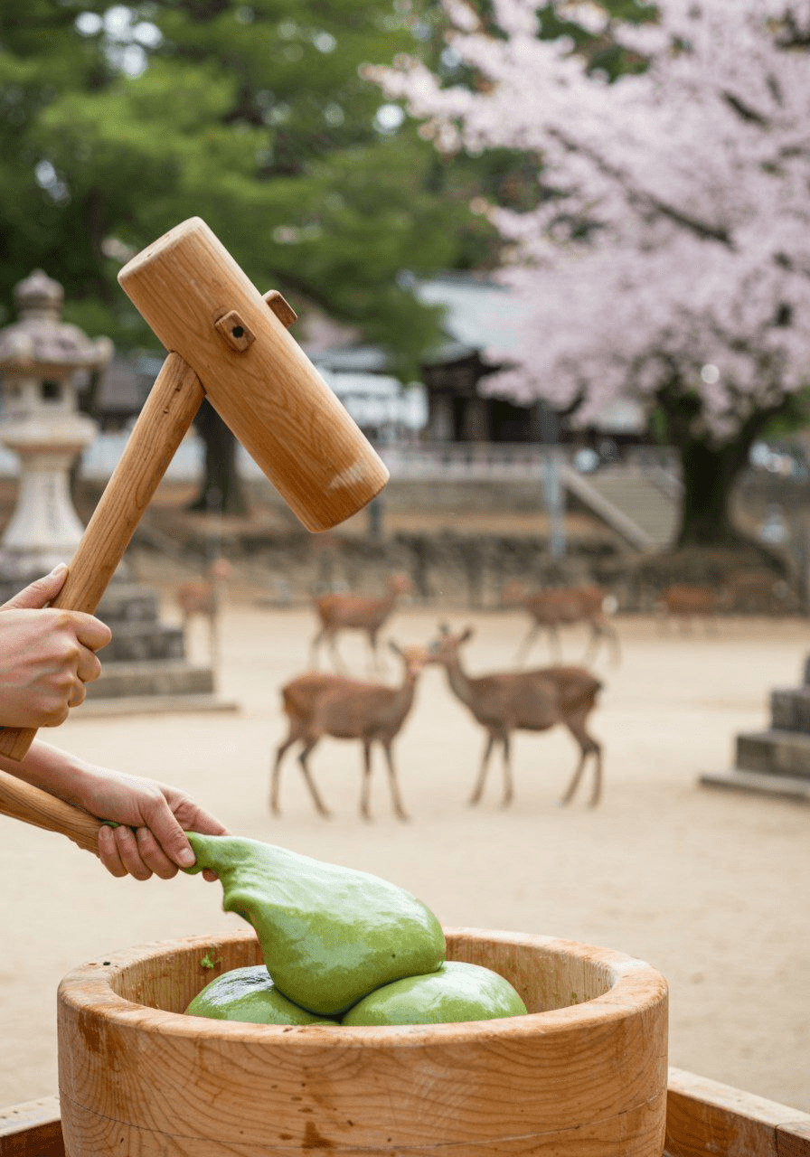 Традиционное приготовление моти в Наре